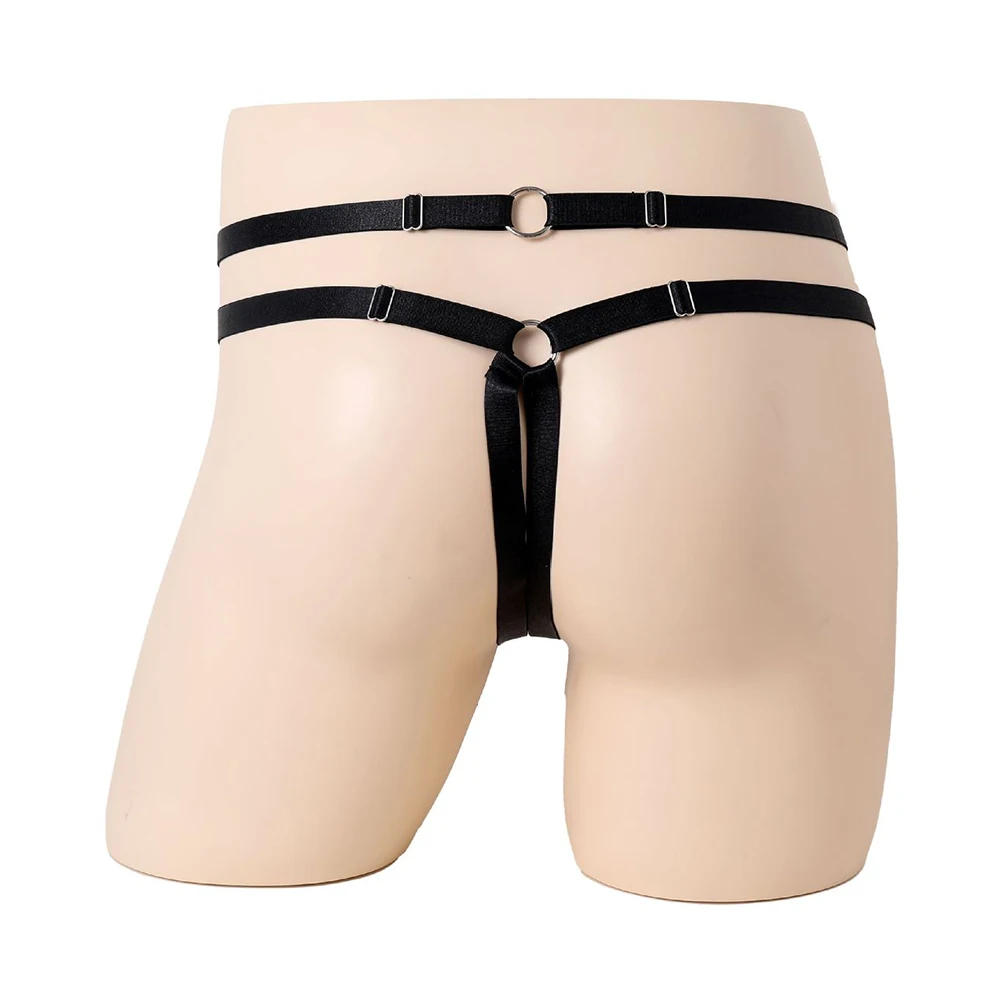 

Metal Cock Ring Pouch Jockstrap Men's Sexy Crotchless Underwear Thongs G-string Low Rist Erotic Lingerie Peni Hole Underpants