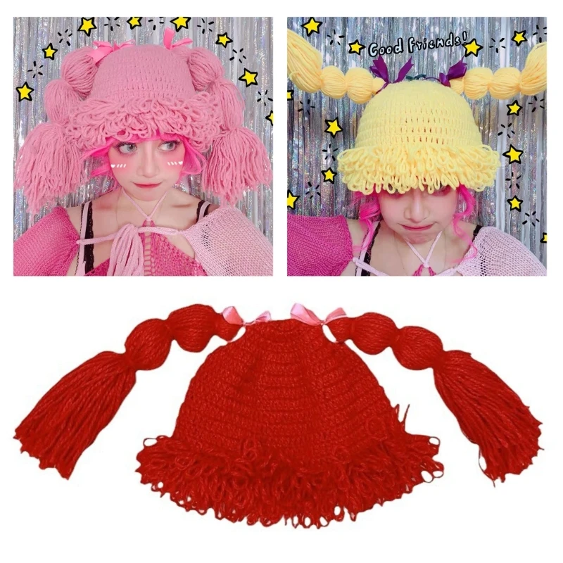 

B36D Subculture Braid Hat for Teens Girl Y2K Soft Stretchy Cap Anime Headwear