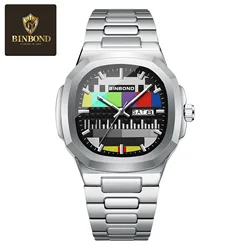 BINBOND Creative Men's Retro Design Luminous Quartz Wristwatch with Calendar (B1984 Silver black)