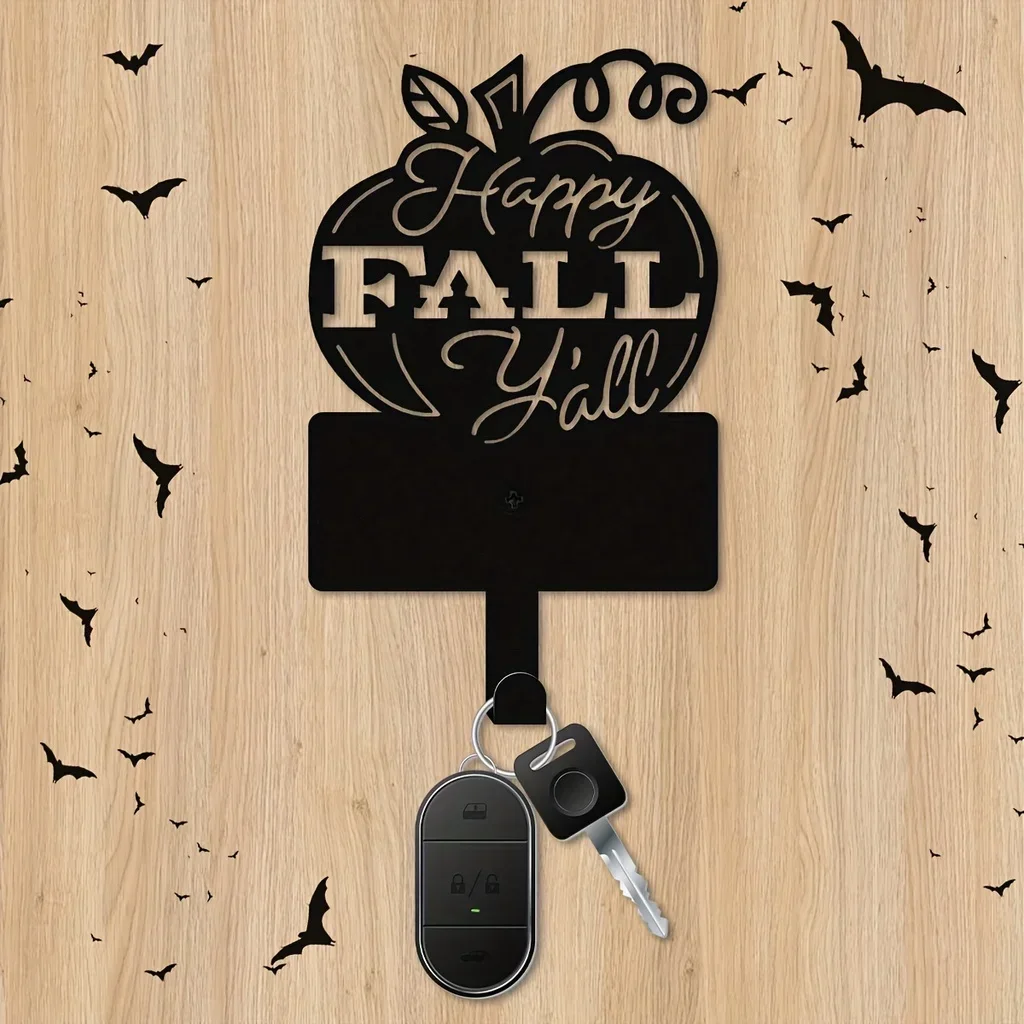 

Happy Fall Wall Decor Iron Hooks, Metal Key Holder Pumpkin Metal Wall Hanger Organizer Coat Rack Mounted Pet Leash Jewelry Keys