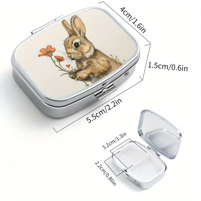 Flower Bunny Designed Metal Box, Ideal for Travel, Outdoor Activities or As A Gift - Suitable for Medicine, Small Items Storage 2