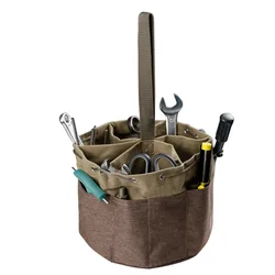Multi-Pocket Tool Storage Bag Round Bucket Tool Bag Large Capacity Pouch Tool Carrier Tote Working Bag