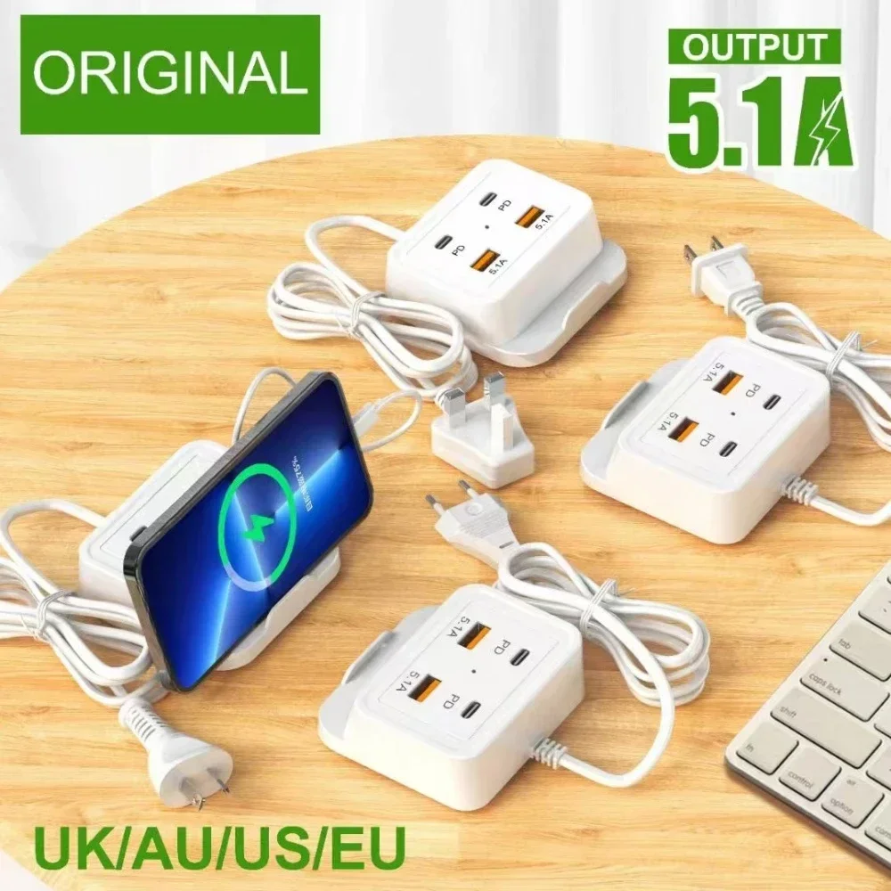 Muti 4 Ports USB Charger 5.1A PD Type C Fast Charging EU US Plug For iPhone 15 Samsung Xiaomi Phone Quick Power Wall Adapter 2 Muti 4 Ports USB Charger 5.1A PD Type C Fast Charging EU US Plug For iPhone 15 Samsung Xiaomi Phone Quick Power Wall Adapter – Bild 2