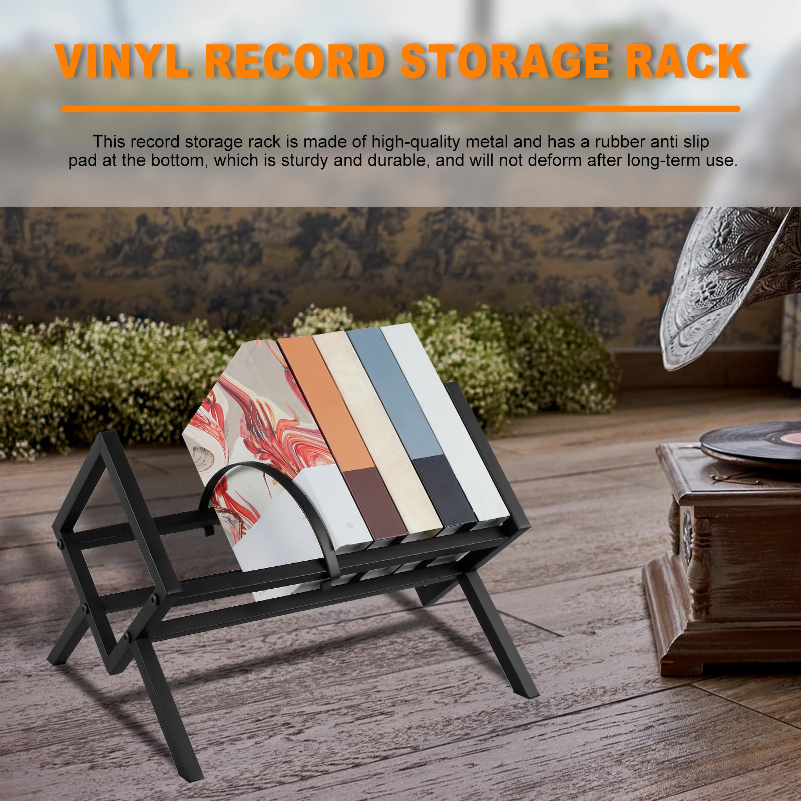 비닐 레코드 정리함 금속 비닐 레코드 디스플레이 랙, 블랙 비닐 레코드 거치대, 최대 100 LP CD 레코드 음악 앨범 거치대 스탠드