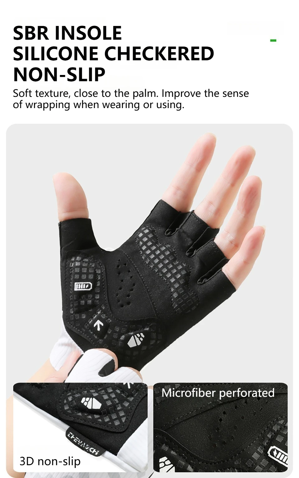 Halbfinger-Fahrradhandschuhe mit SBR-Handflächenpolsterung, Rutschfest, Stoßdämpfend, Atmungsaktiv, Sommer-Fahrradhandschuhe für Herren und Damen, MTB und Rennrad – Detail 8