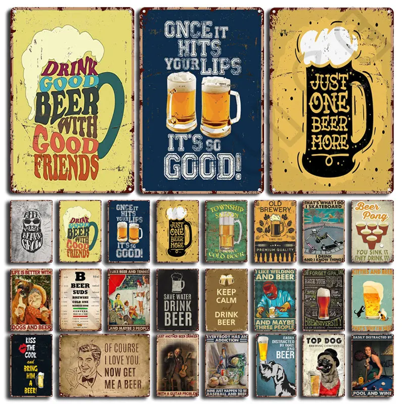 

Drink Beer Vintage Poster Metal Signs Retro Tin Sign Decorative Plaque Room Decoration for Pub Bar Man Cave Club Wall Art Decor