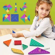 Tangram – Puzzle en Silicone pour enfants de 2, 3, 4 et 5 ans, jouet d'intelligence, doux, sensoriel 