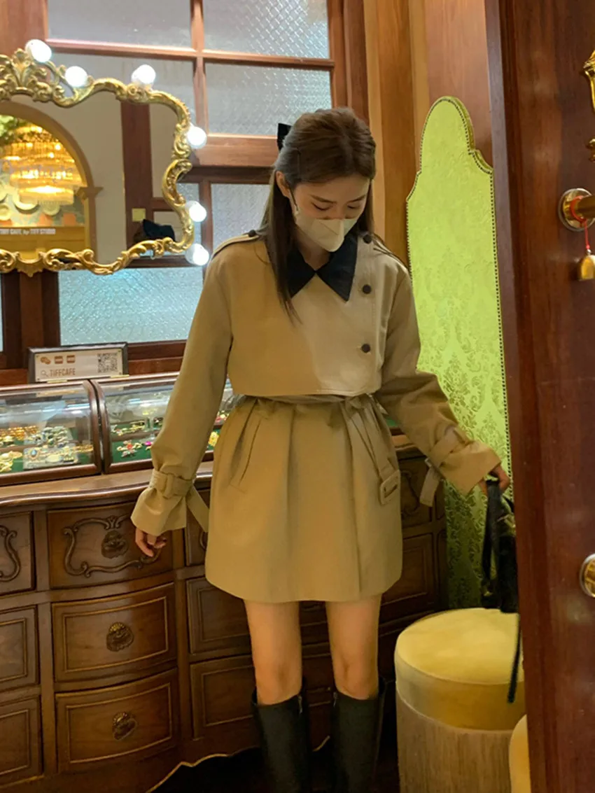 

2022 Autumn New Khaki Waisted Trench Coat Jacket Women's Free Shipping