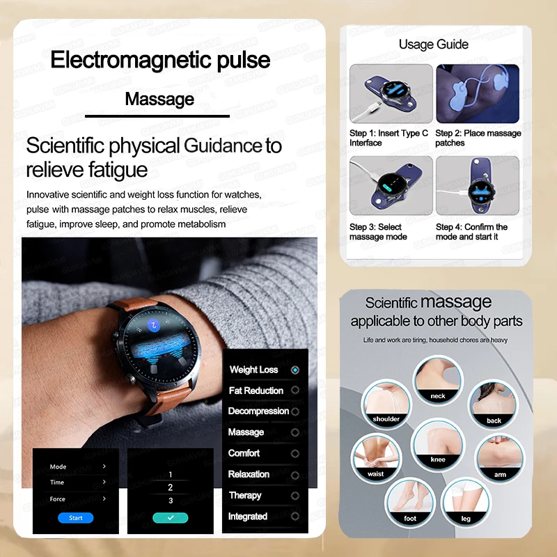 2026 New Pulse﻿ ECG+PPG Treatment Smart Watch Men Blood Lipid Uric Acid BP Body Fat Tired monitor Sports Health Call Smartwatch