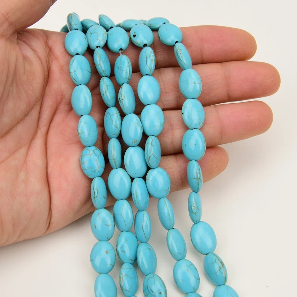 APDGG 5 Strands 10x14mm Blue Turquoise Smooth Oval Stone Loose Beads 15