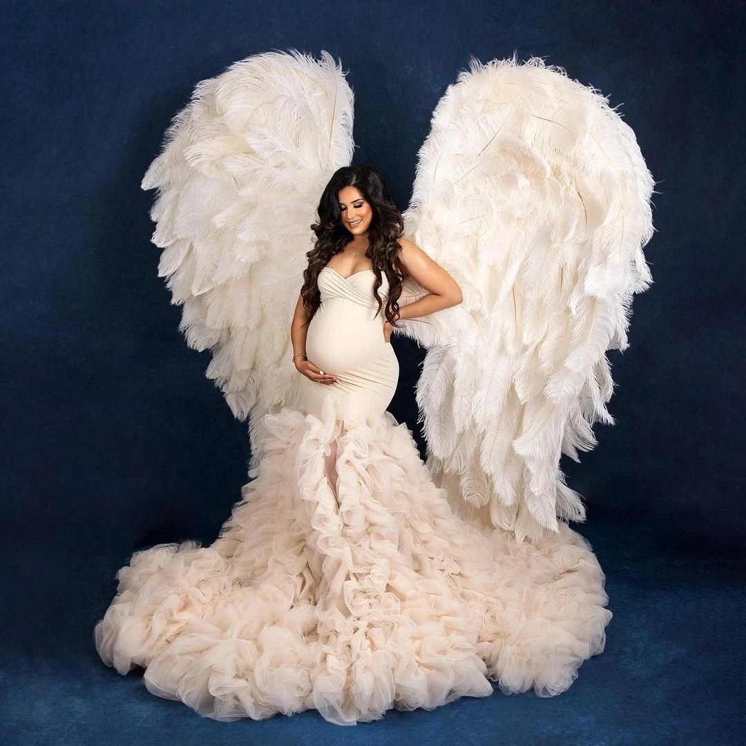 

Mermaid Pregnant Women Photo Shoot Robes Tulle Ruffles Maternity Robe Women Dress Baby Shower Gowns Photography Custom Made
