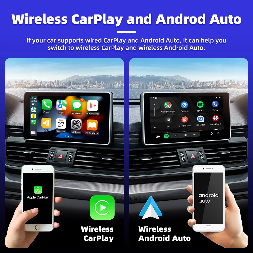 Binize Wireless Android Auto Adapter Wireless CarPlay Dongle Plug & Play Wired to Wireless For VW Toyota Peugeot Volvo Kia Mazda