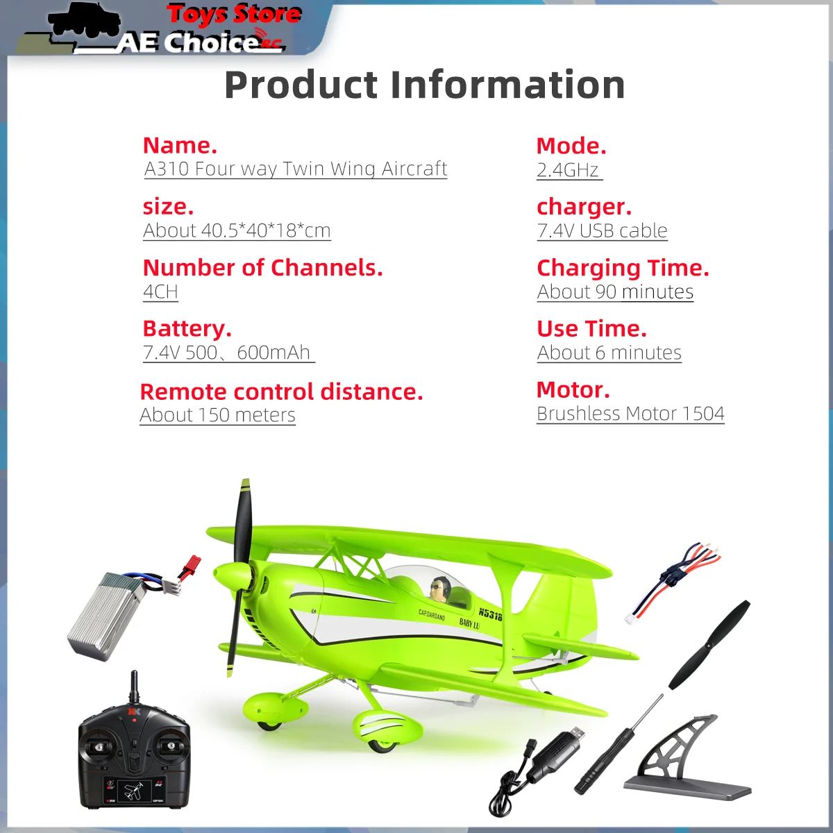 새로운 WLtoys A310 RC 항공기 2.4GHz 브러시리스 모터 3D6G 자이로스코프 듀얼 날개 4채널 비행기 장난감 (남아용 어린이 선물)