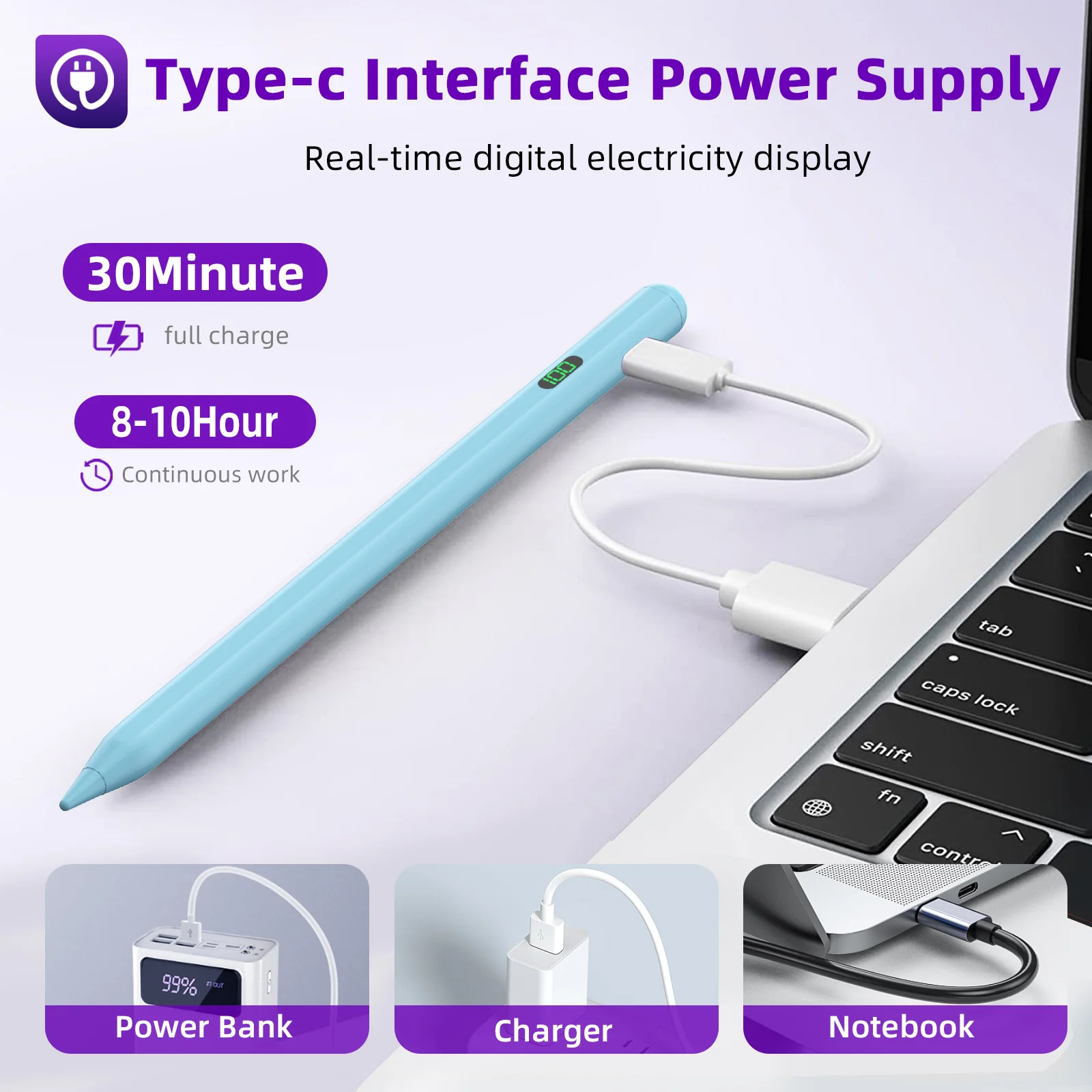 Caneta Stylus Universal com Display Digital Power Caneta Touch Acessórios para Apple Pencil Android - Imagem 2