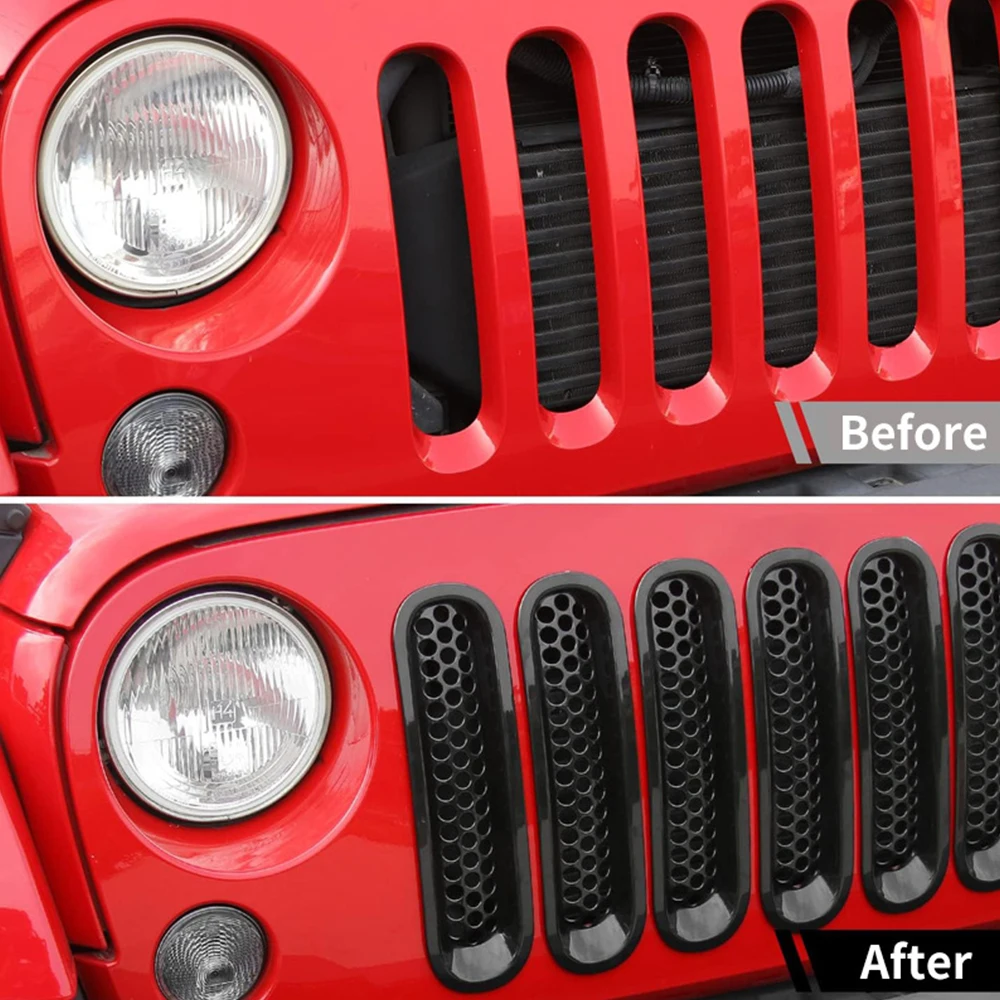 7pcs Car Clip-in Front Grille Mesh Inserts for Jeep Wrangler JK JKU 2007-2015