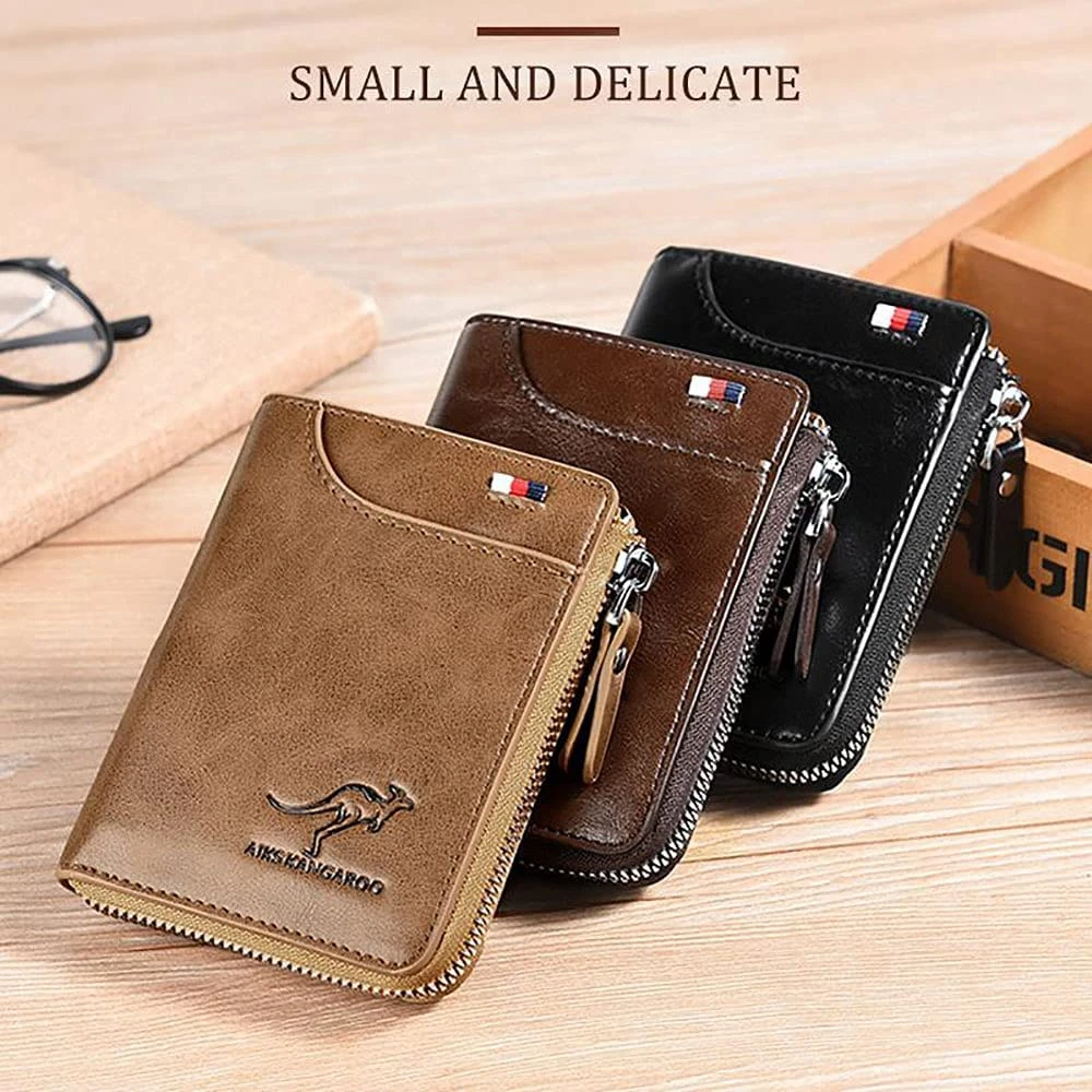 Kangaroo Wallet Men's RFID Blocking Wallet with Zipper Multi Credit Card Holder Purse