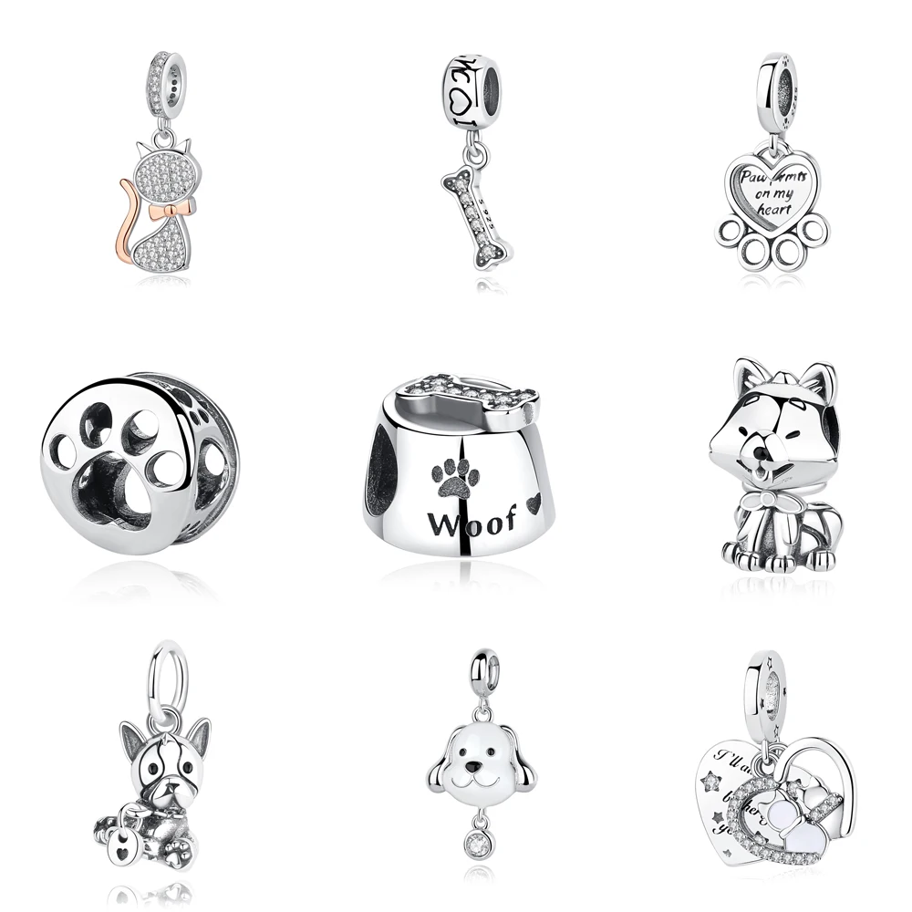 Original 925 Sterling Silver Charm Bones Cats Dog Pendant Charms Fit Pandora Bracelets Women Diy Jewelry