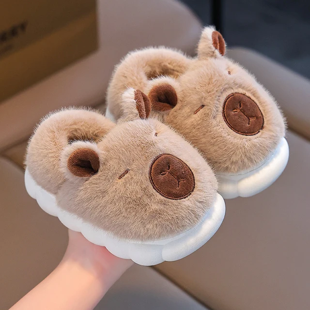 Adorable Capybara Kids Winter Slippers Plush Warm Non-Slip Home Shoes for Boys Girls Toddler Indoor Cozy Footwear