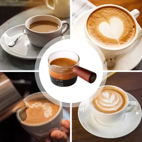 

75ML Glass Measuring Heat Resistant Cup Milk Cup Espresso Coffee Cup Ounce Cup With Scale And Wooden Handle High Borosilicate