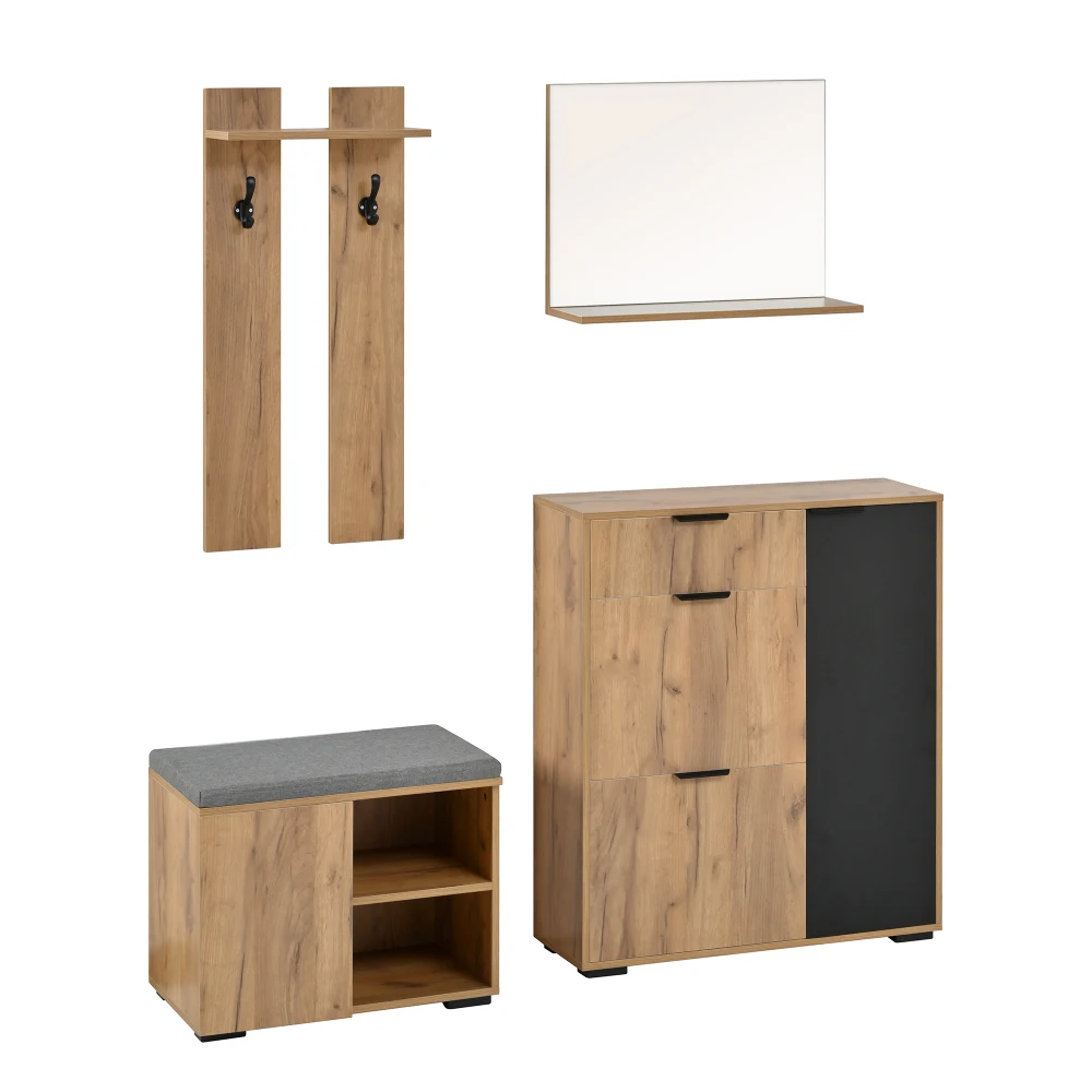 Multifunktionales Flur-Garderobenset Wandmontierter Eingangsbereich-Schrank mit Schuhbank Schuhschrank 1 Spiegel 1 Schublade 2 Haken – Detail 13