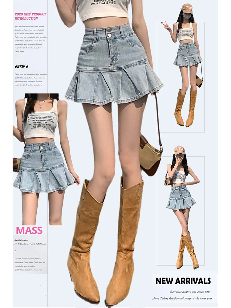 

Summer Women Ballet Core Mini Denim Skirt Korean Fashion Party Jean Gyaru 2000s Aesthetic Night Club Grunge Design Cutecore Y2k