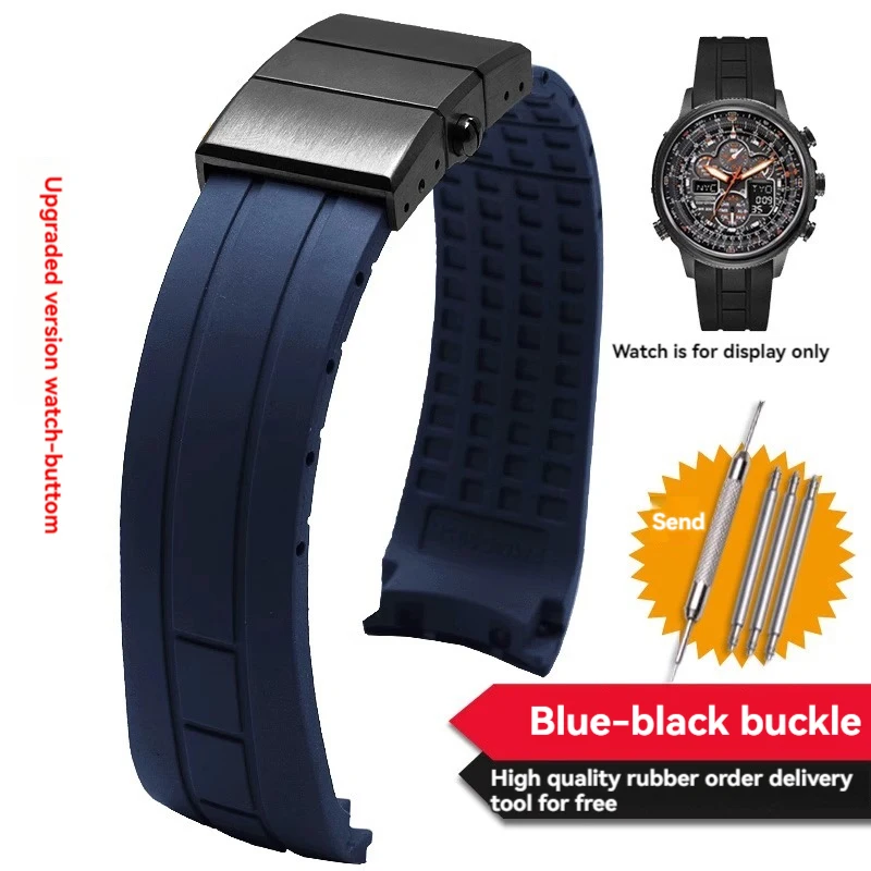 Curved End Waterproof Black Rubber Watch Strap