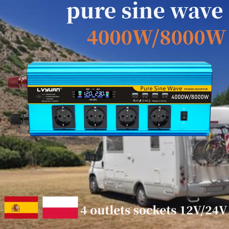 Inverter Di Potenza 4000W 6000W 8000W (Potenza Massima) Per Inverter Per Auto 2000W 3000W 4000W Dc 12V 24V A 120V 220V Presa Ue
