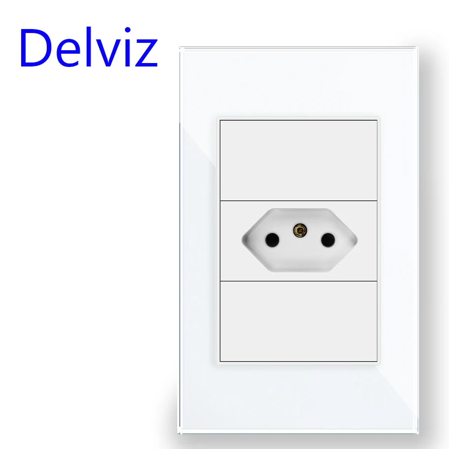 Delviz Brazil Standard Power Outlet,10A/20A 1 Pins hole AC 110V~250V,120mm*72mm Crystal Glass Panel,BR Electric plug Wall Socket