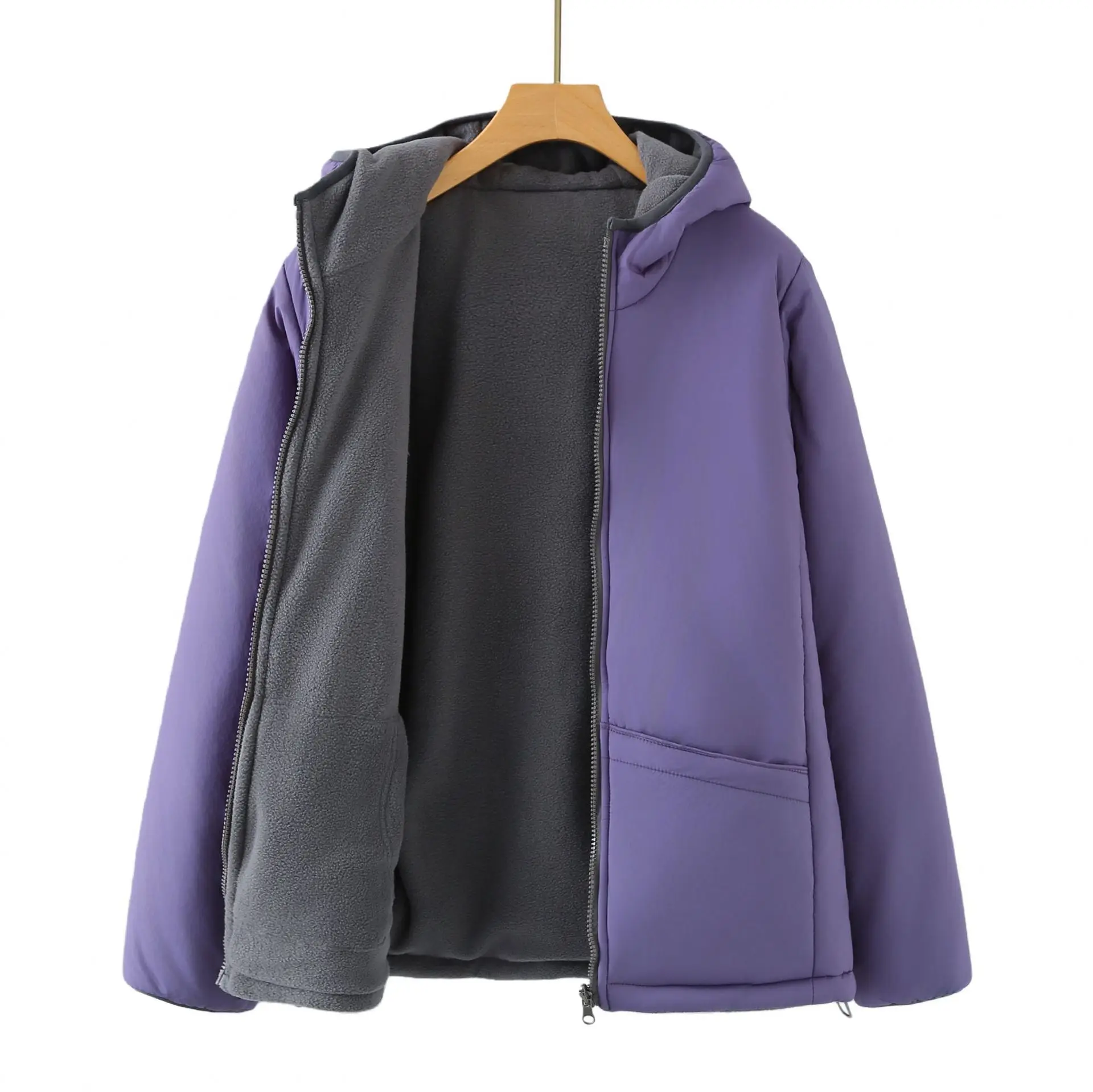 XXXXL Fashion Plus Size Women's Parkas 2025 Winter Simple Casual Wear On Both Sides Fleece Hooded Padded Jacket Warm Coat 2557