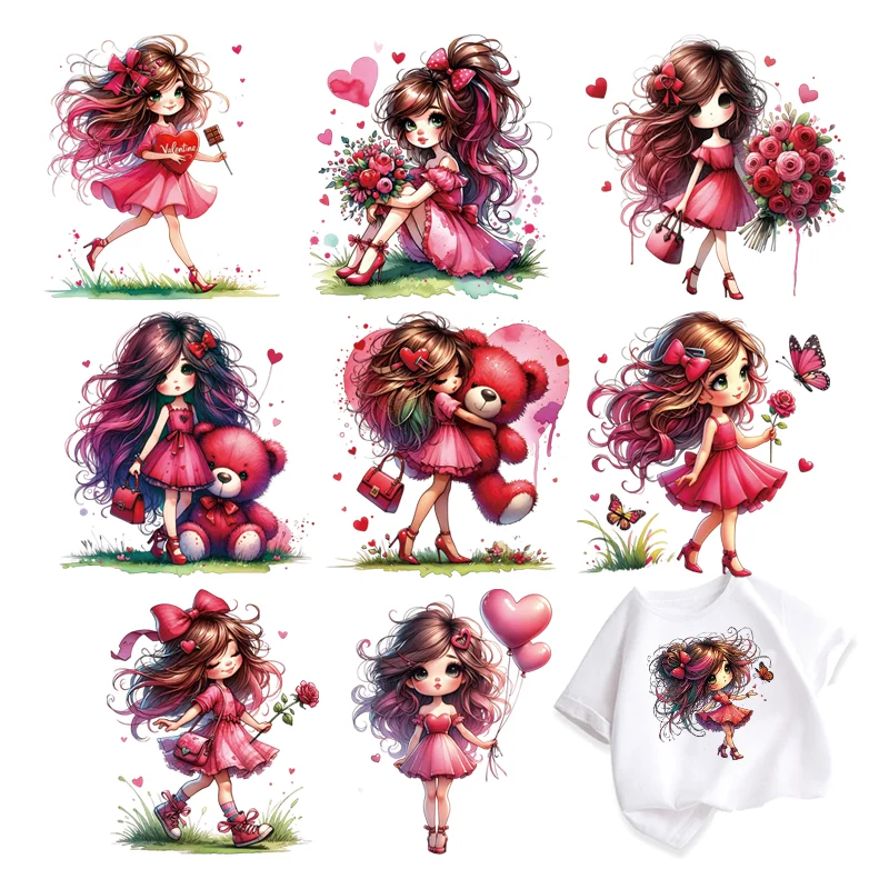 Cartoon Valentine little girls patches Ironing applications DIY girls printing for clothes Decoration