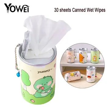 Salviette umidificate in scatola con catena di cartoni animati creativi lattine a canna per bambini portatili 30 fogli panni per la pulizia campana piccola carina