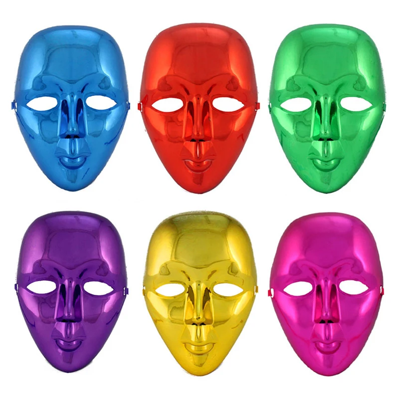 

5Pcs Halloween Props Masquerade Electroplating Full Face Mask Hip Hop Adult Street Dance Carnival Cosplay Prom Props Supply