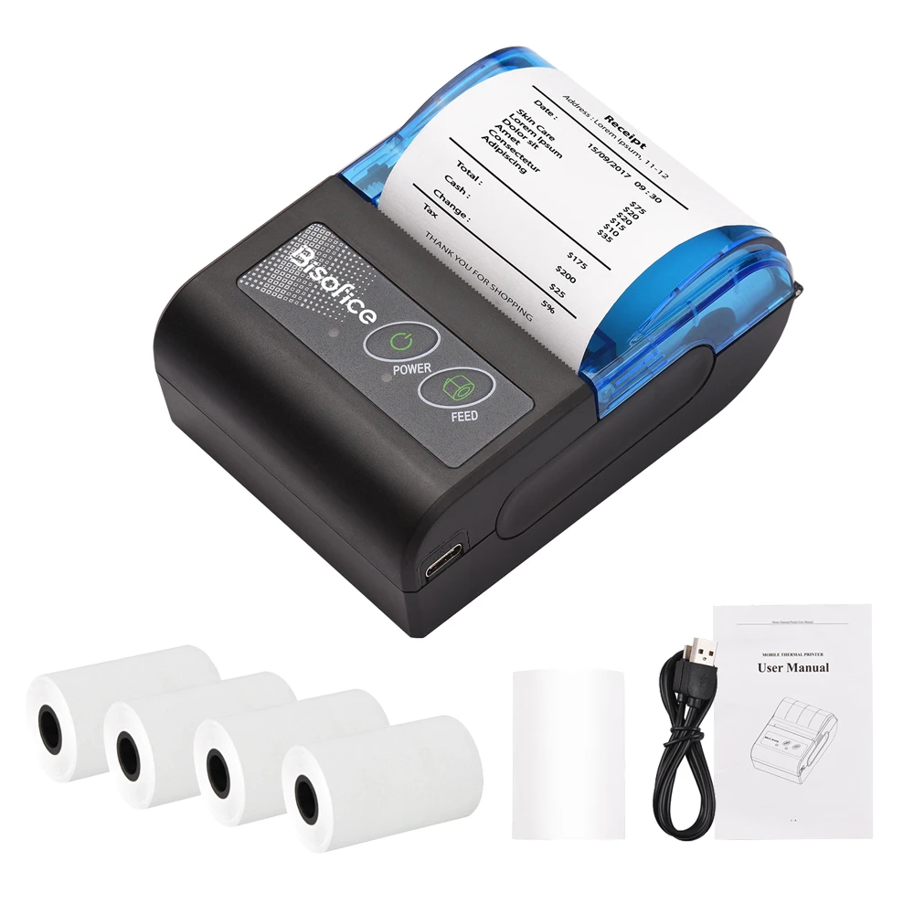 ミニサーマルプリンター,2インチ,ワイヤレス,USB,受信,58mmの紙のチケットを起票,iOS,Android,Windowsと互換性があります