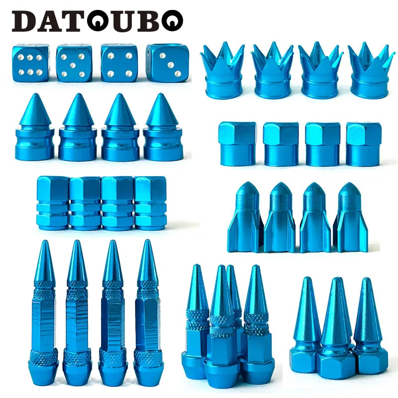 Datoubo Light Blue Color Car Tire Valve Stem Cap Set.crown Dice Rocket Spike Design Tyre Air