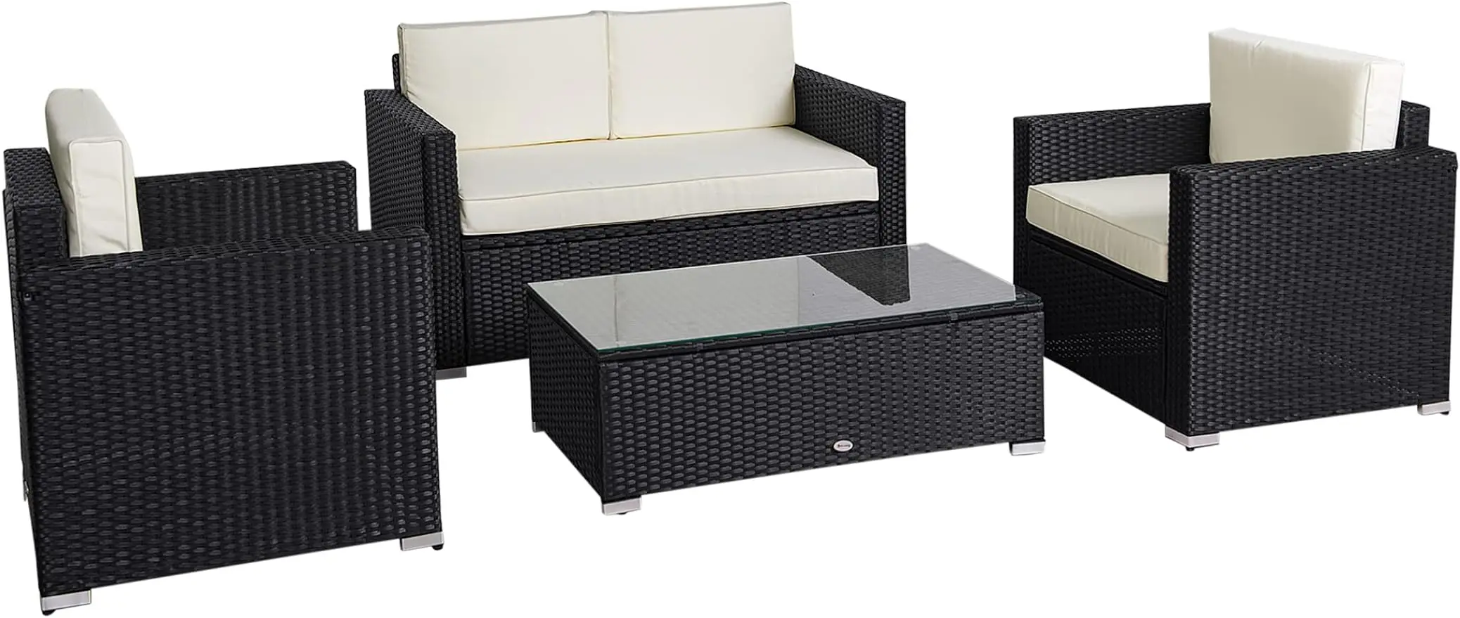 

4 Piece Wicker Patio Furniture Set with Cushions, Outdoor Sectional Furniture with 2 Sofa, Loveseat, and Glass Top Coffee Table