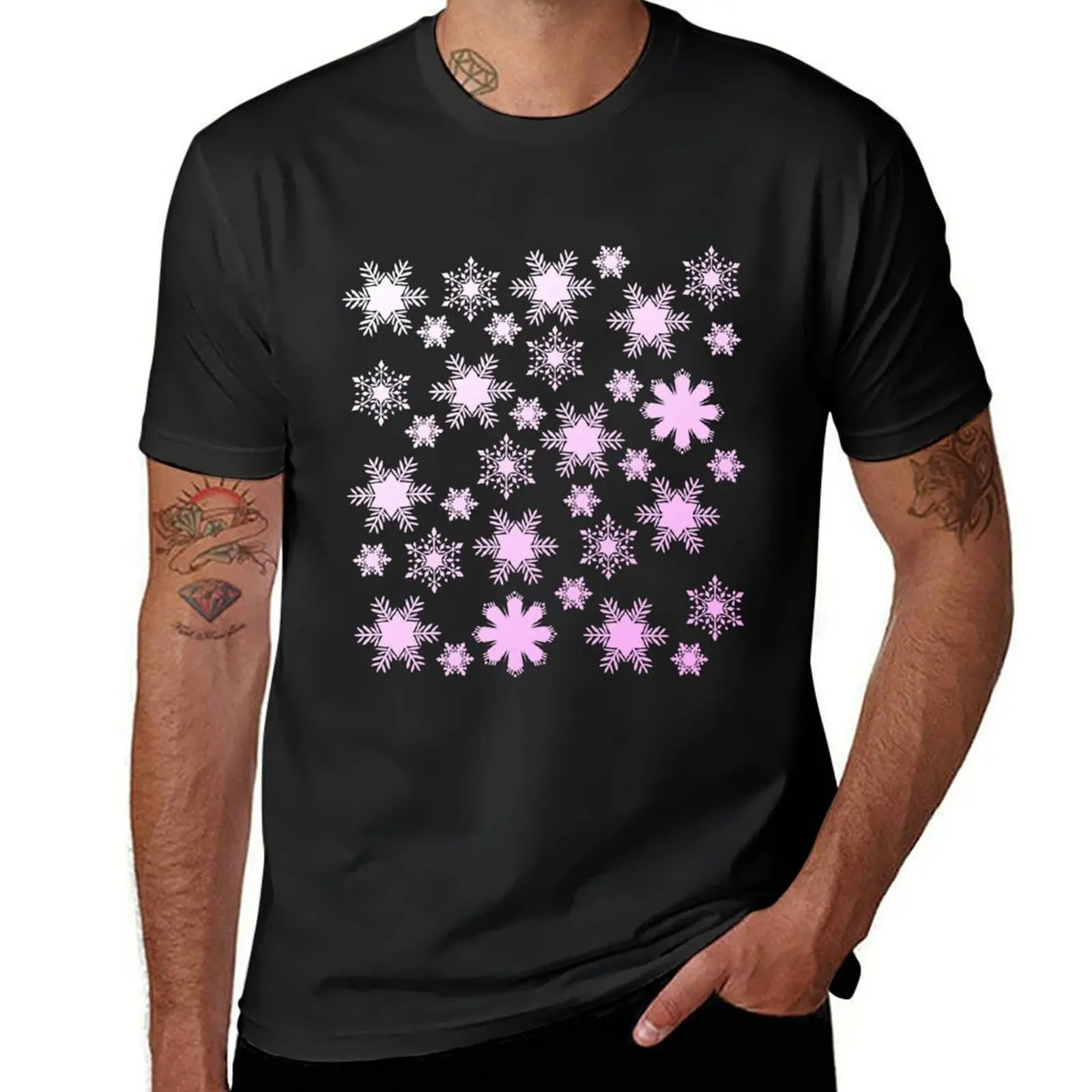 

Pink Snowflake Pattern T-Shirt Aesthetic clothing plain Blouse quick-drying men clothes