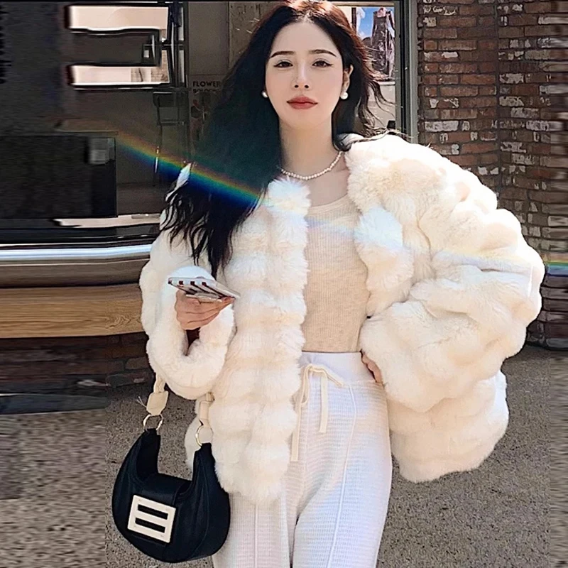FANIECE Autumn Winter Faux Fur Women Coat Fashion Plush Solid O Neck Fake Fur Outwear Casual Streetwear Luxury Party Jacket Tops