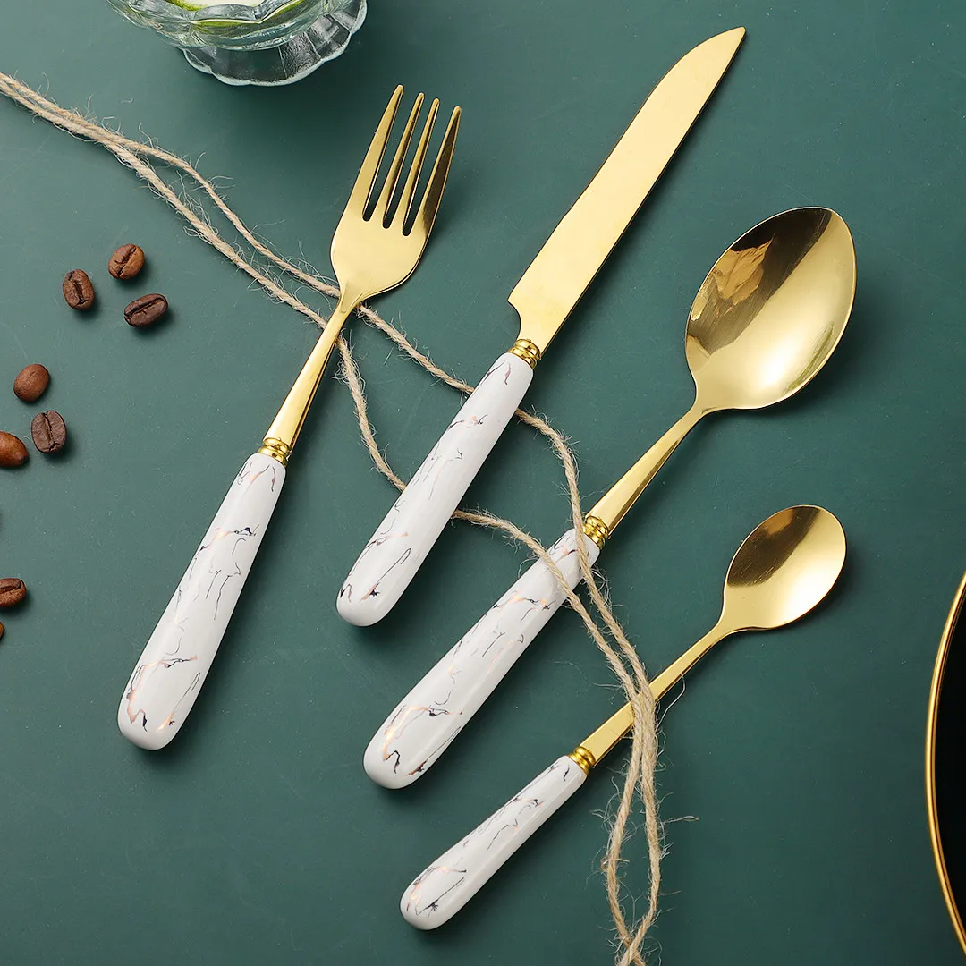 

Ceramic handle Cutlery Set Stainless Steel Tableware Set Knife Fork Spoon Flatware Set Dishwasher Safe