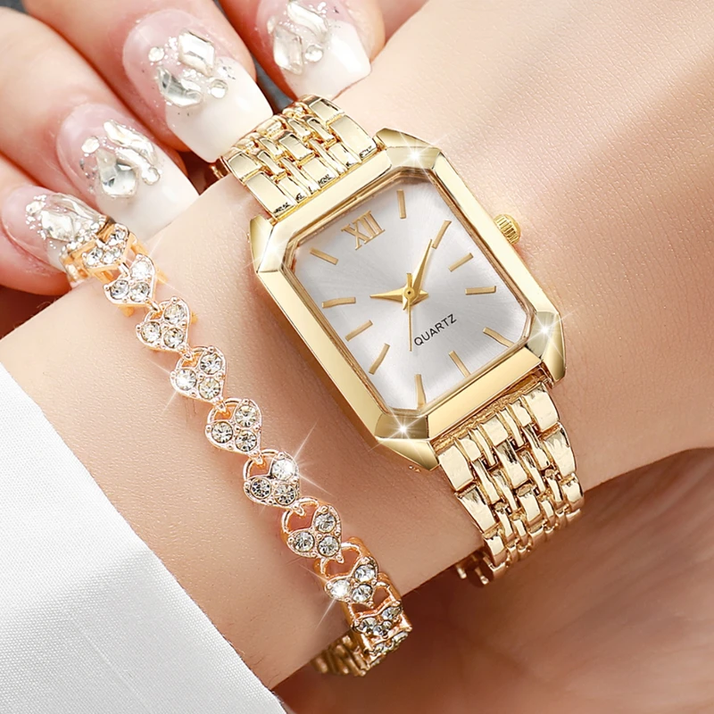 2PCS Set Rectangle Women Quartz Watch