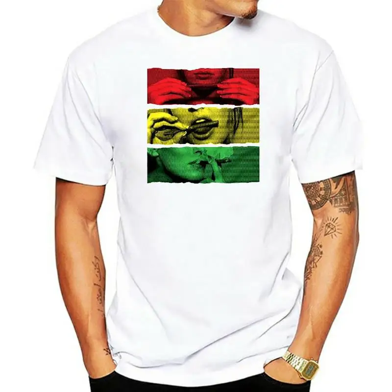 

T Shirts Rasta Colors 420 White Men's Tee Gym Sportswear Tops TEE Shirt
