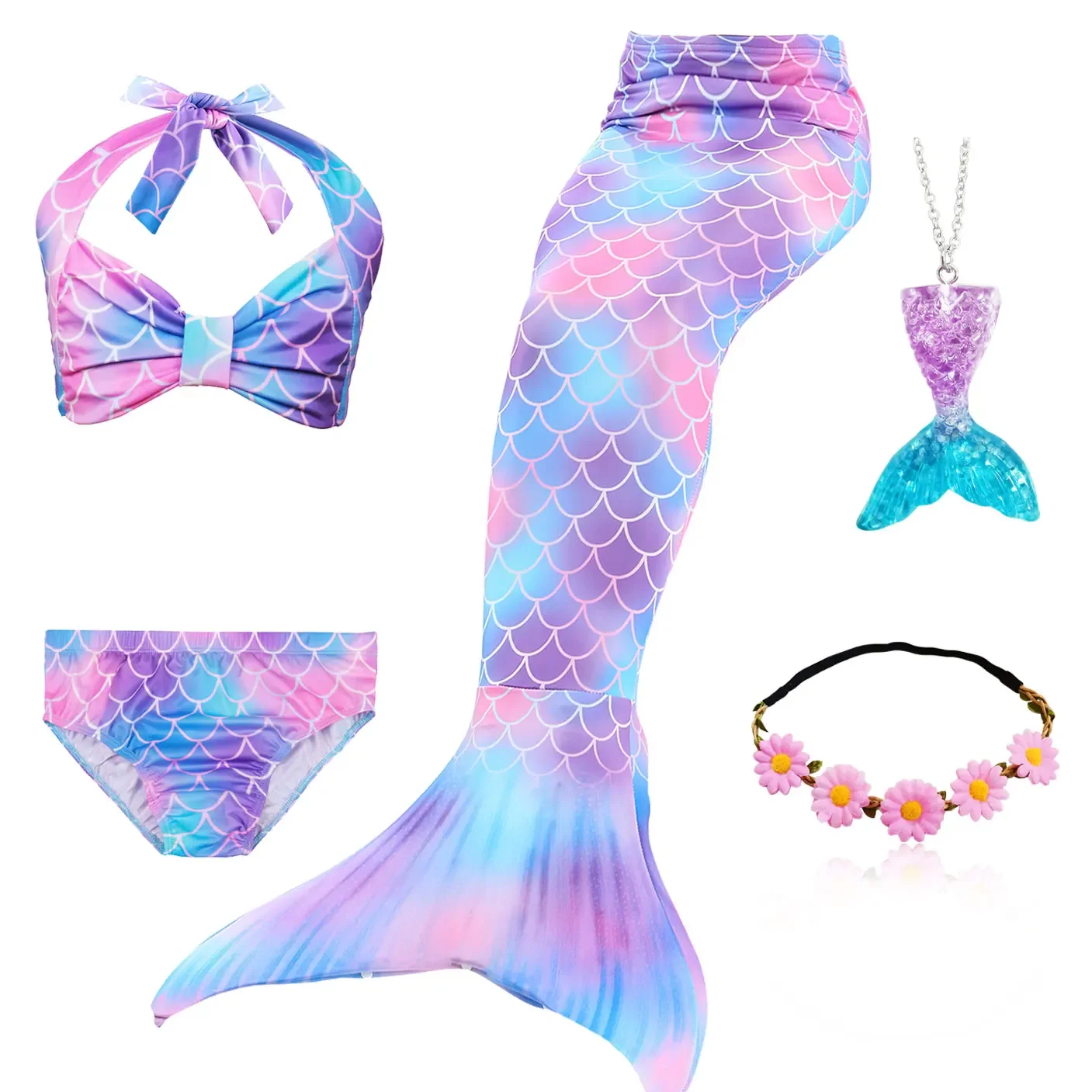 Girls Mermaid Tail Swim Costume Kids Mermaid Fish Tail Children Costume Swimsuit Cosplay Can Add Monofin