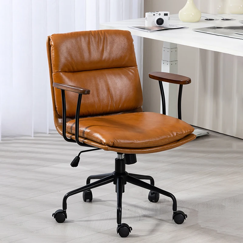 Leather Ergonomic Office Chair Swivel Comfortable Arm Accent Computer Chair Mobile Swivel Cadeiras De Escritorio Home Furniture