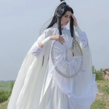 Xie Lian 코스프레 의상, Tian Guan Ci Fu 코스프레, Xielian 가발, 대나무 모자 소품, 흰색 한푸 애니메이션 의상, 남녀공용 애니메이션 의류