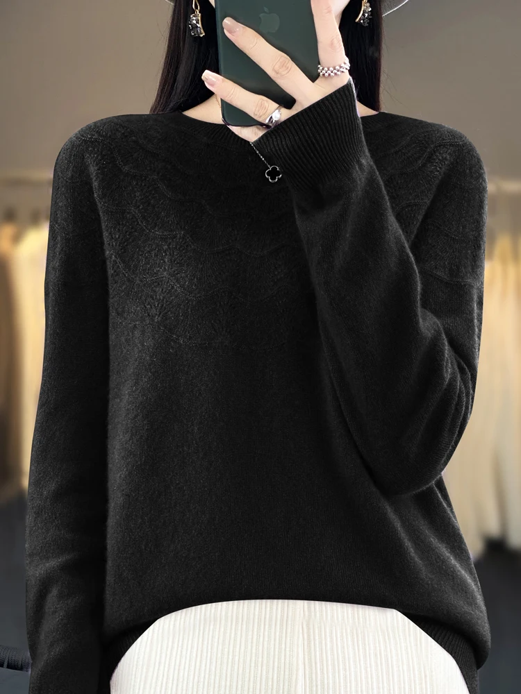 2023 Women Clothing AutumnWinter Jumper Aliselect Fashion 100% Merino Wool Top Traf Sweater O-Neck Full Sleeve Pullover Knitwear