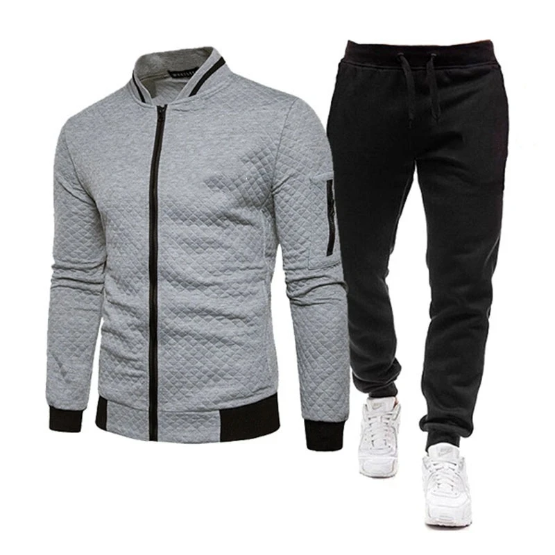 Men's Spring and Autumn Youth Popular Style Fashion Baseball Suit Zipper Stand up Collar Sweater Coat Casual Sports Set