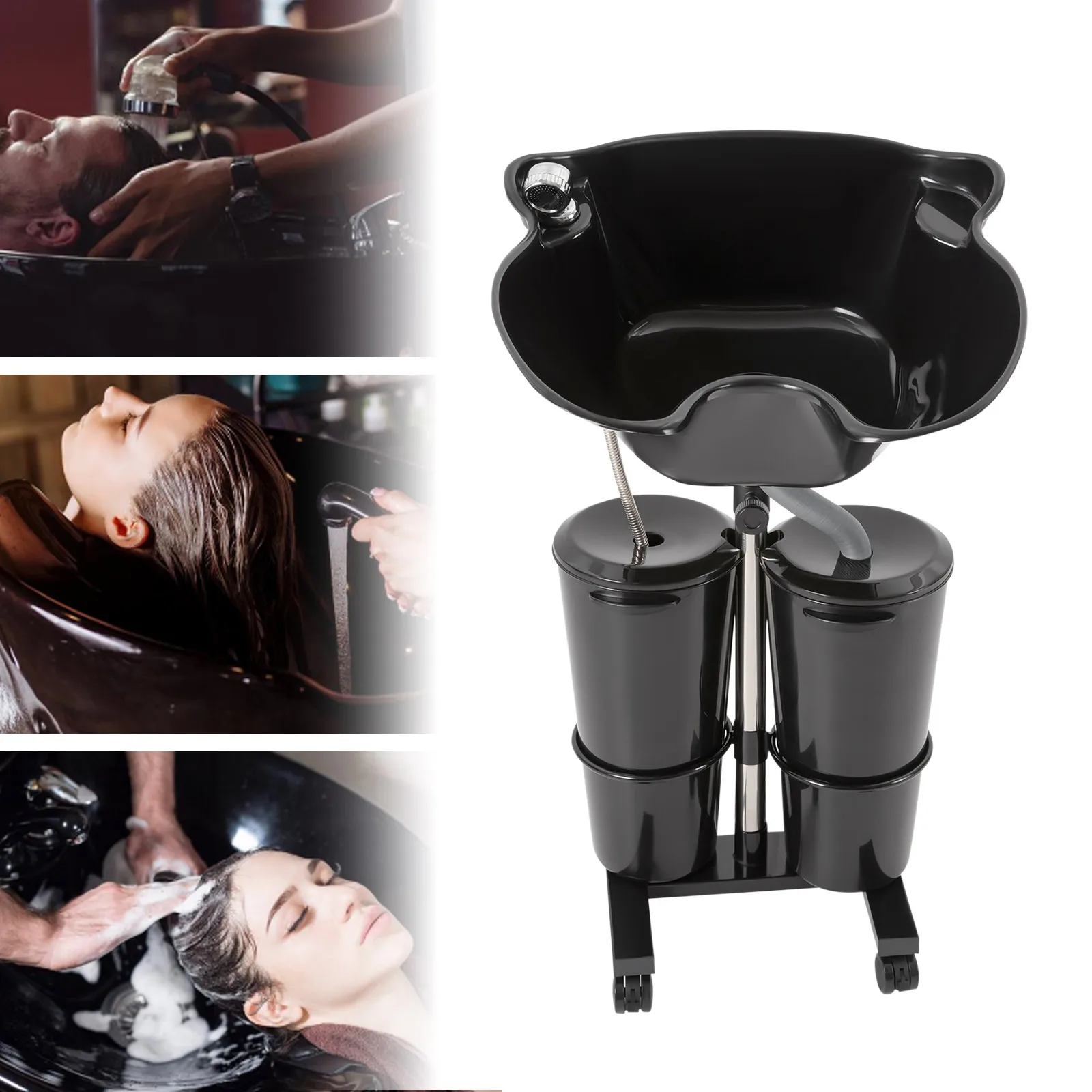 Mobile Hair Wash Basin Height Adjustable For Salon Spa Portable Shampoo Basin with 2 Water Buckets 2