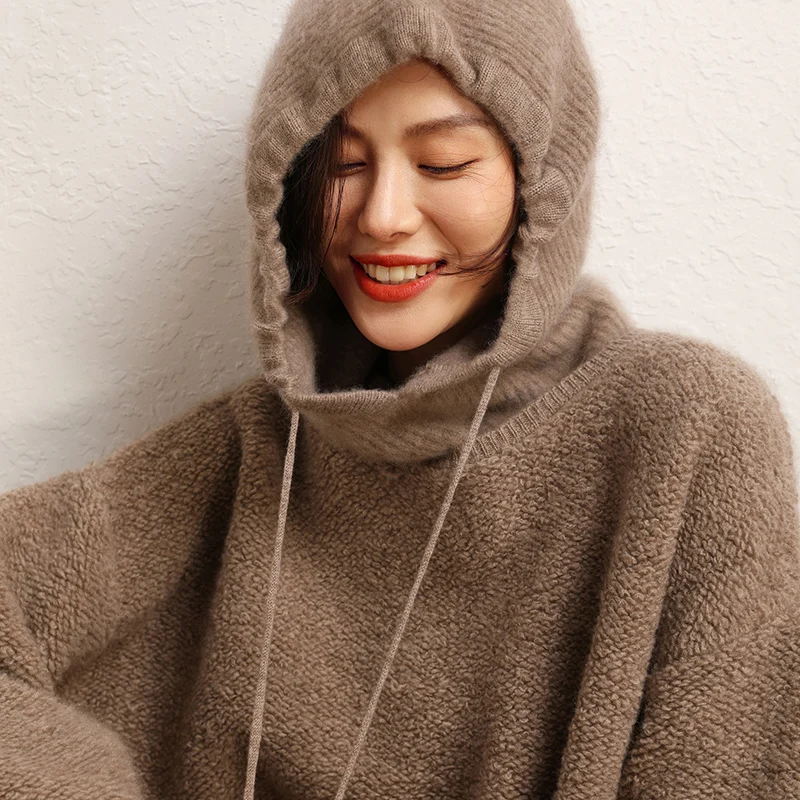 New Autumn and Winter Women's Hat 100% Pure Cashmere Knitted Scarf Hat Outdoor Warm Fashion Girl Cap Lady High Quality Scarf 6
