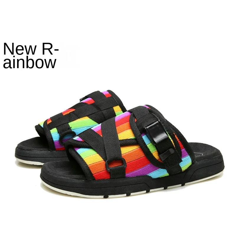Men's Shoes Summer Men's Canvas Slippers Lovers Outdoor Beach Slippers Casual Sandals Big Size 36-47