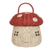 Handmade Rattan Mushroom-Shaped Storage Basket- Cute Handmade Handcrafted Gift Decoration Artwork Rattan, Red 1