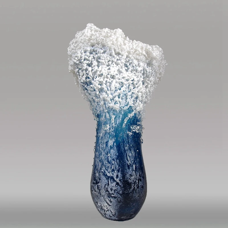 Sea Wave Vase, Wavy Vase Resin Blue Wavy Vase For Office Living Room Decorations Coffee Shop Decor 30Cm 3